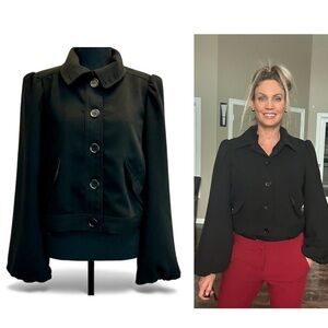 Max Studio black button down balloon sleeve blazer jacket Sz L NWT classy